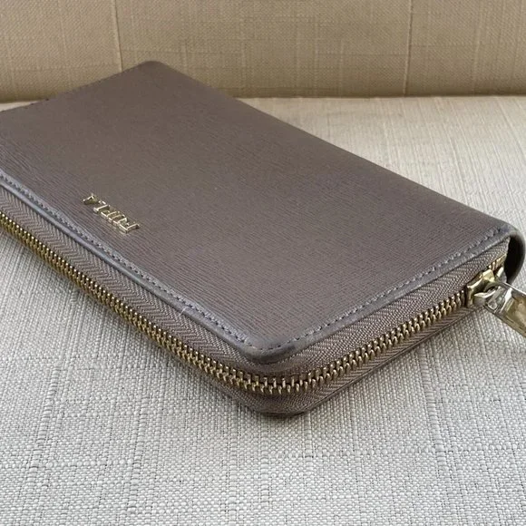 Furla Women Wristlet Genuine Leather Beige Wallet Card Holder Purse - Picture 7 of 12